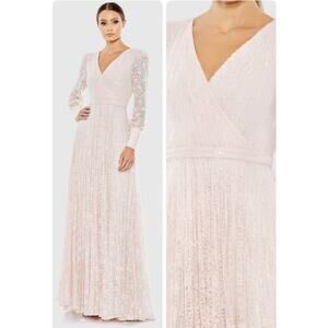 MAC DUGGAL Size 14 Beaded Lace Wrap Over Gown Long Sleeve 93679D NWT $798